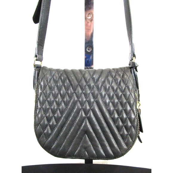 Vince Camuto Bailey Black Quilted Leather Flap Crossbody Handbag - Picture 1 of 13